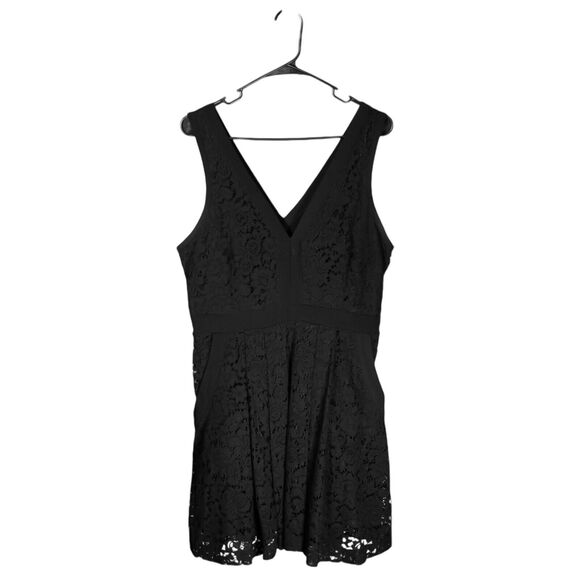Free People Women's Dress Black Lace Floral Pockets Sleeveless Lined Fit Flare L - Picture 1 of 10